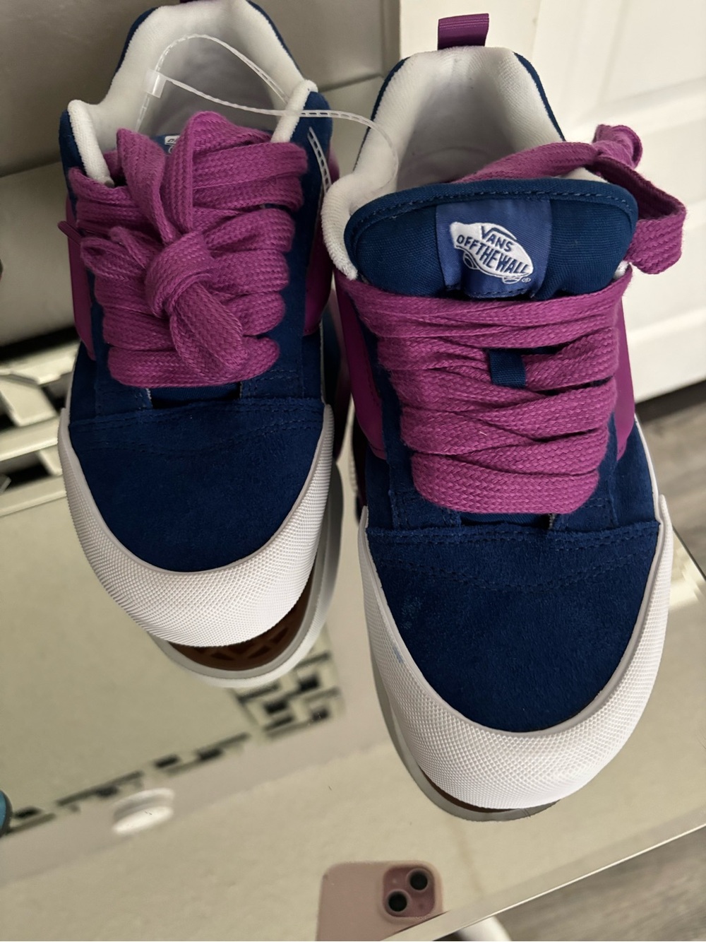 Vans Women's Navy and Magenta Low-Top Skate Sneakers